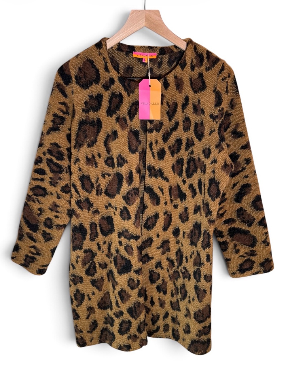NEW Vilagallo Leopard Jacquard Cardigan Size 44 Large XL Wool Long Office Casual